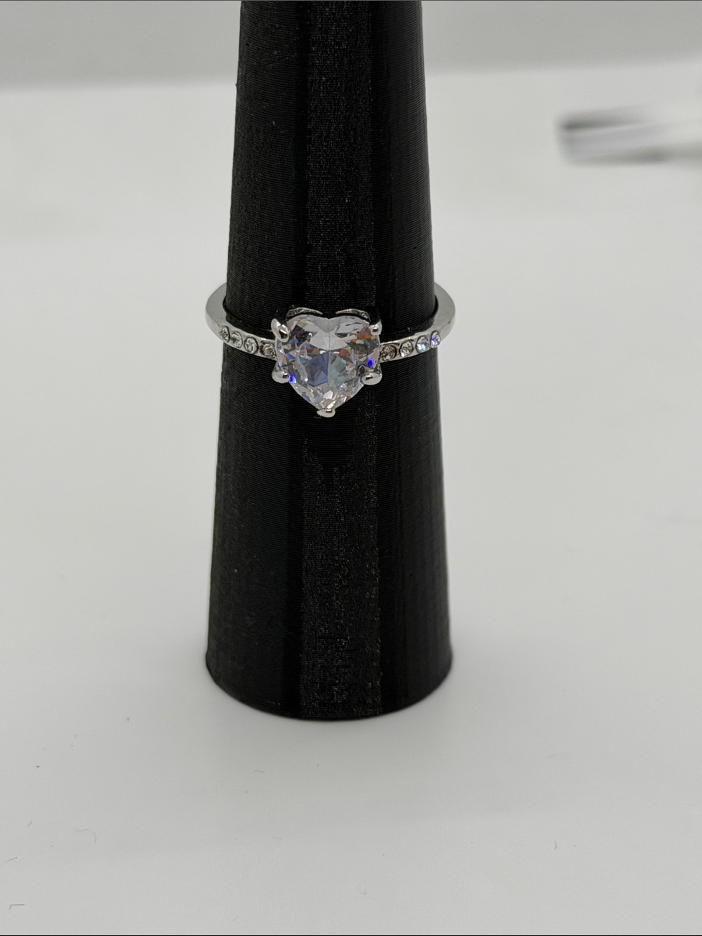 Heart-Cut Clear Crystal Ring in Silver Tone size 10